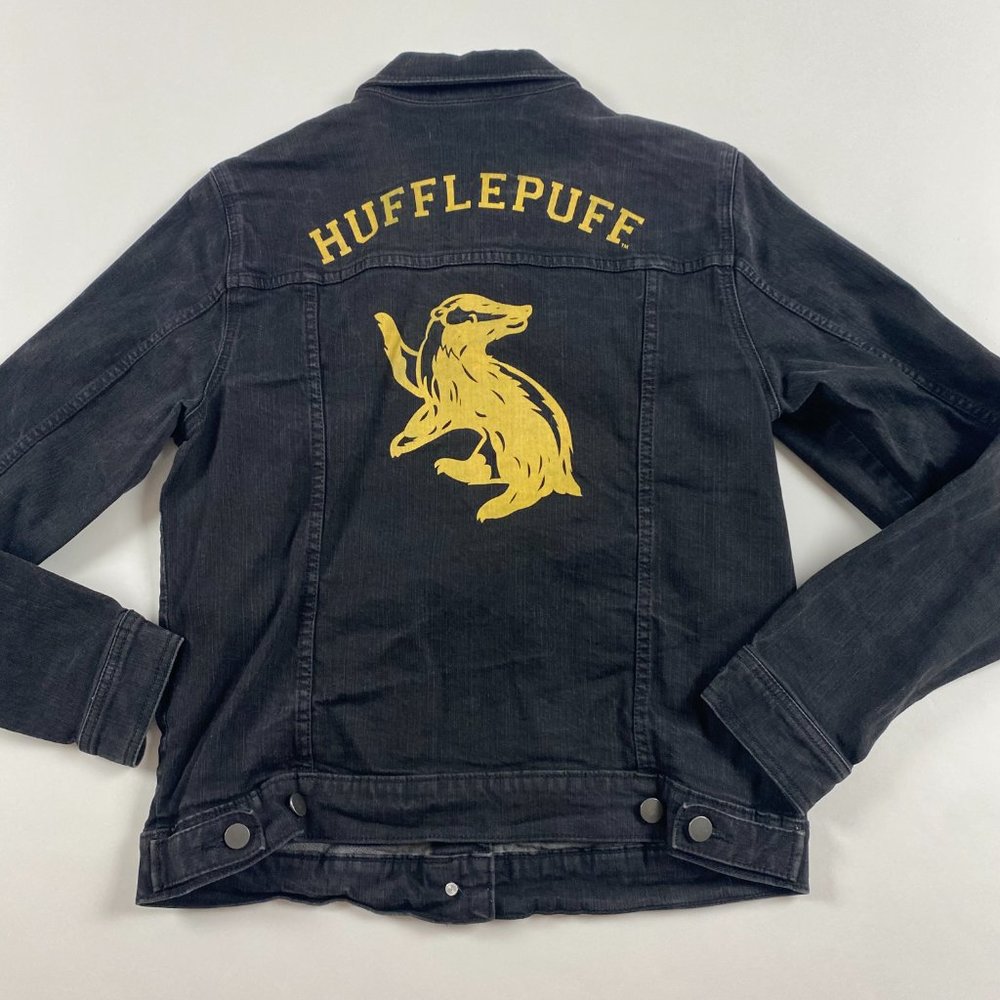Harry Potter Hufflepuff Denim Jean Jacket Womens Large Black Cotton Stretch
